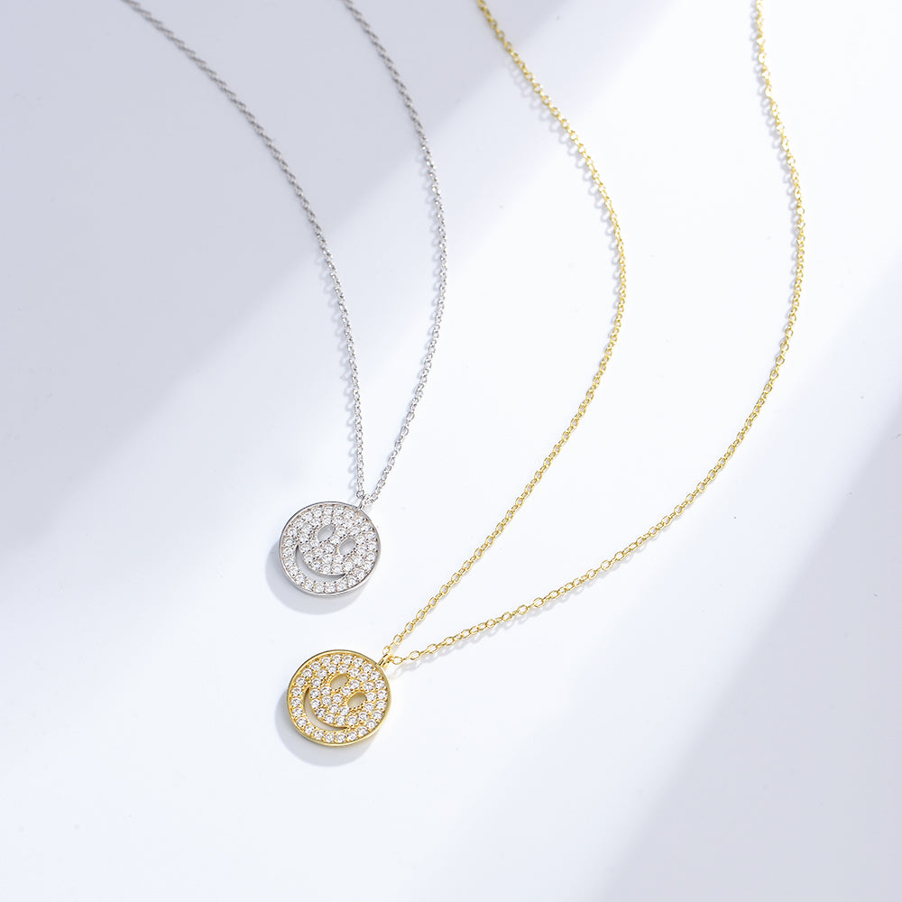 Hip Hop Ice Out Smile Face Pendant Jewelry Zircon Coin Smiley  Necklace