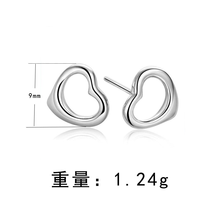 Simple 925 Sterling Silver Heart Stud Earrings