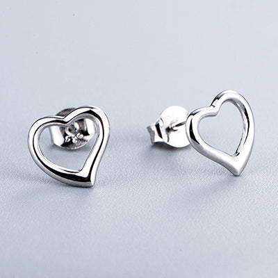 Simple 925 Sterling Silver Heart Stud Earrings