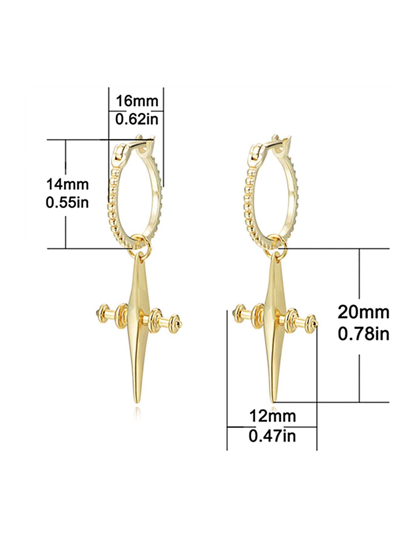 Latest Fashion Silver Jewelry 14K Gold Plated Cross Hoop Drop Earrings