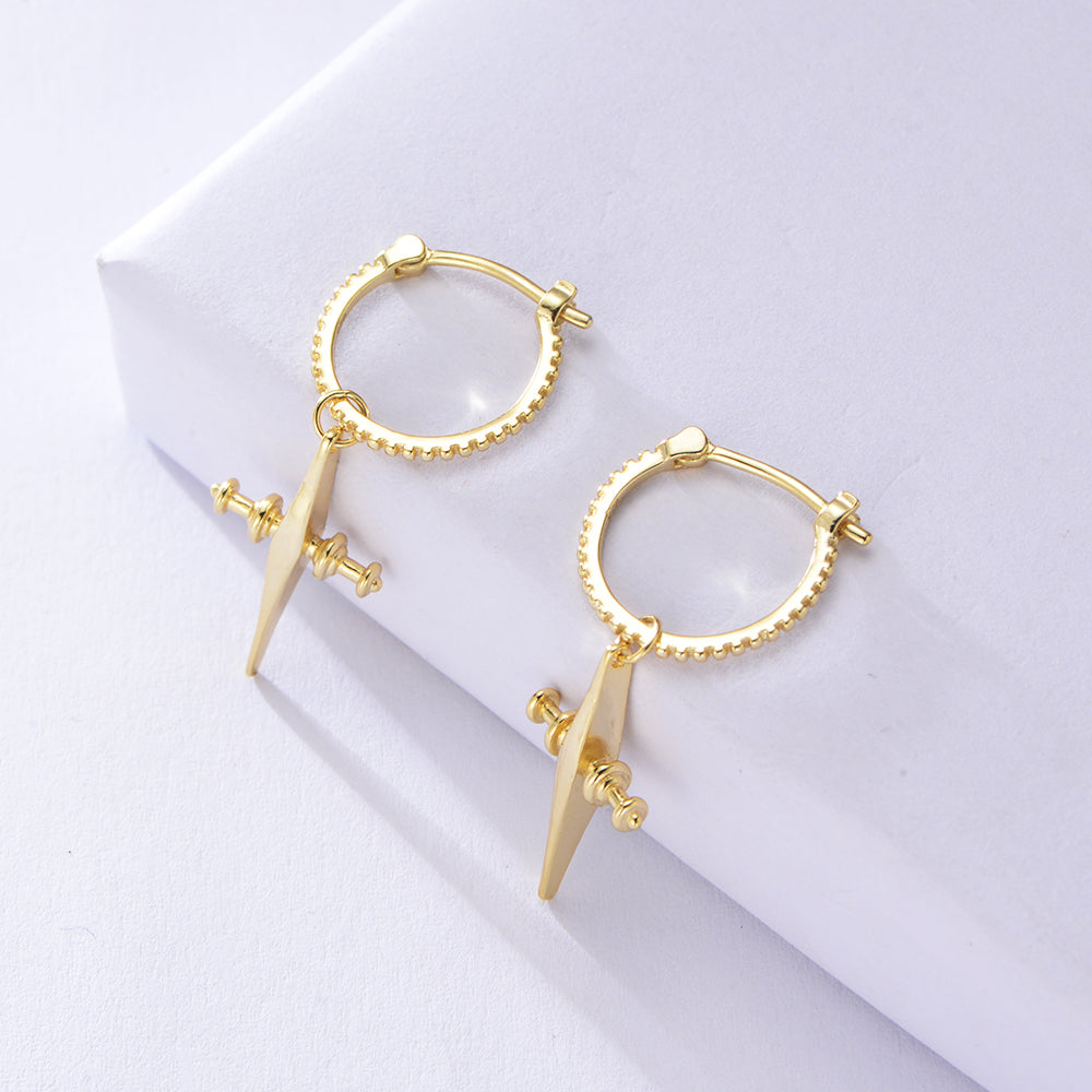 Latest Fashion Silver Jewelry 14K Gold Plated Cross Hoop Drop Earrings