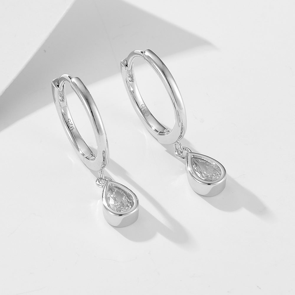 Huggie Hoop Earrings Pear Cubic Zirconia Stones Drop Earring
