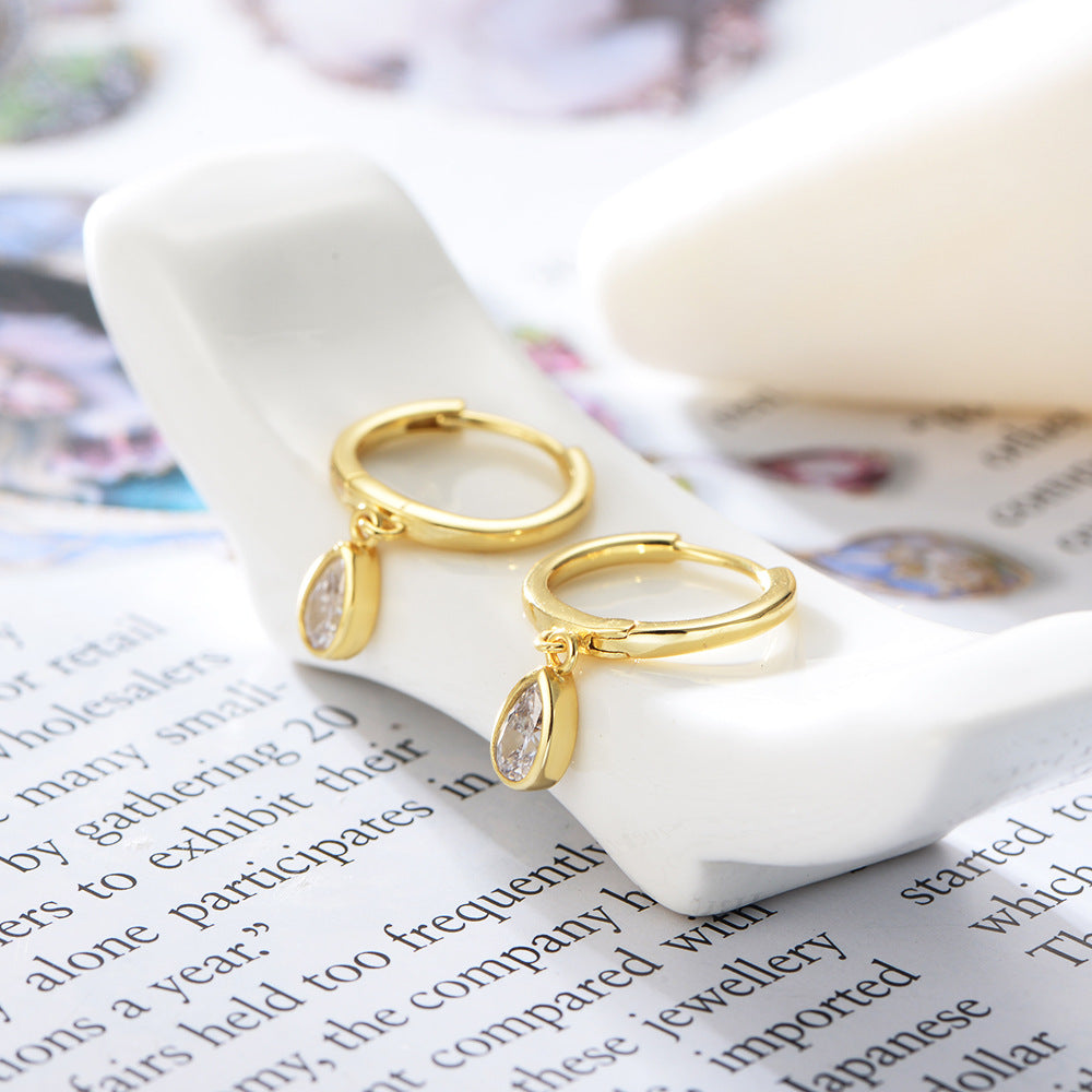 Huggie Hoop Earrings Pear Cubic Zirconia Stones Drop Earring