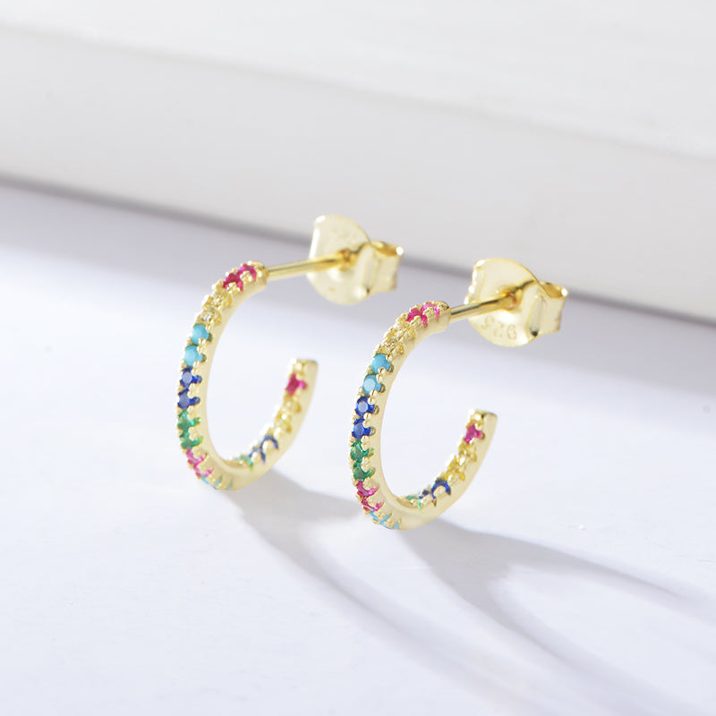 Fashion Colorful Zircon 925 Sterling Silver Rainbow Earrings