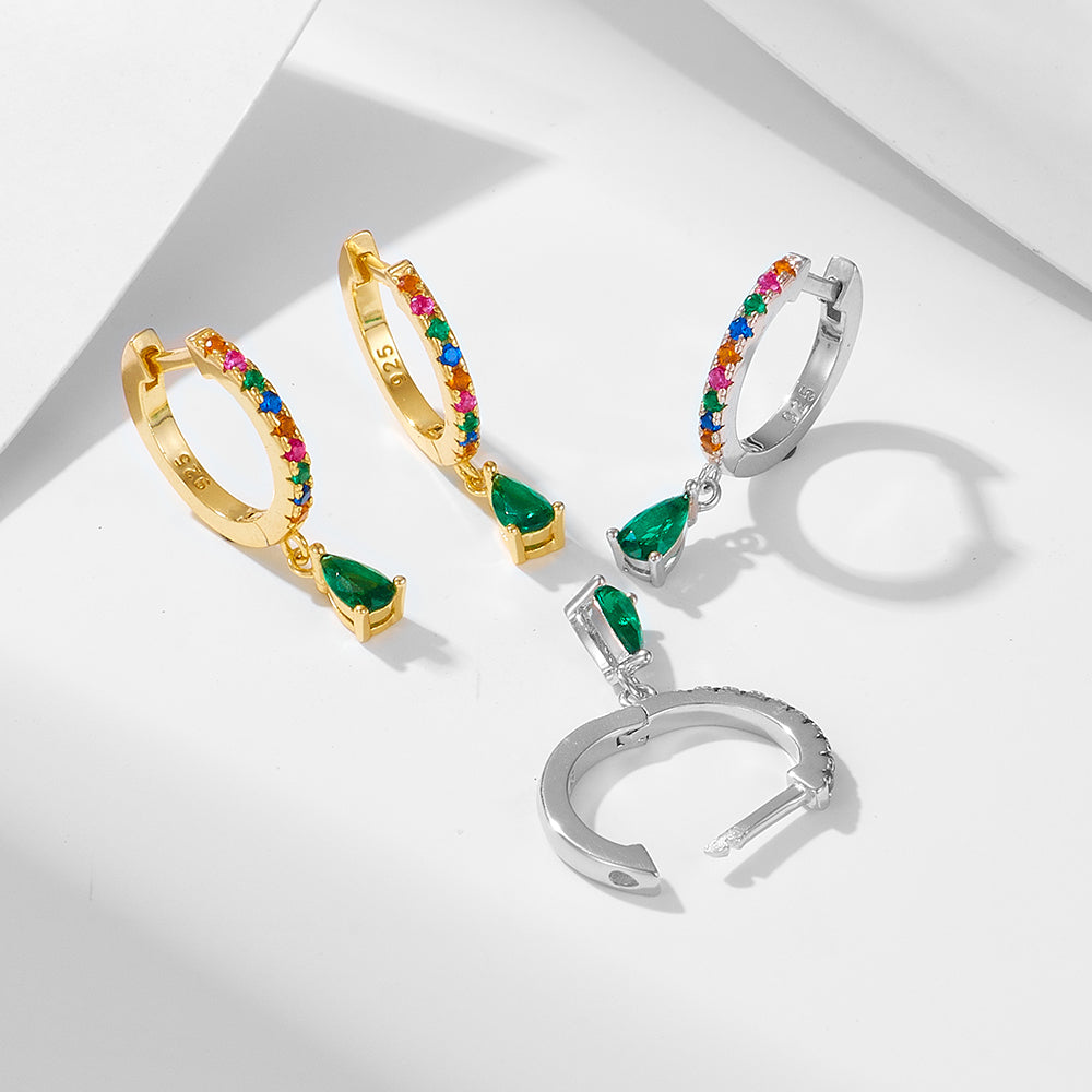 Drop Charm Huggie Hoop Earrings