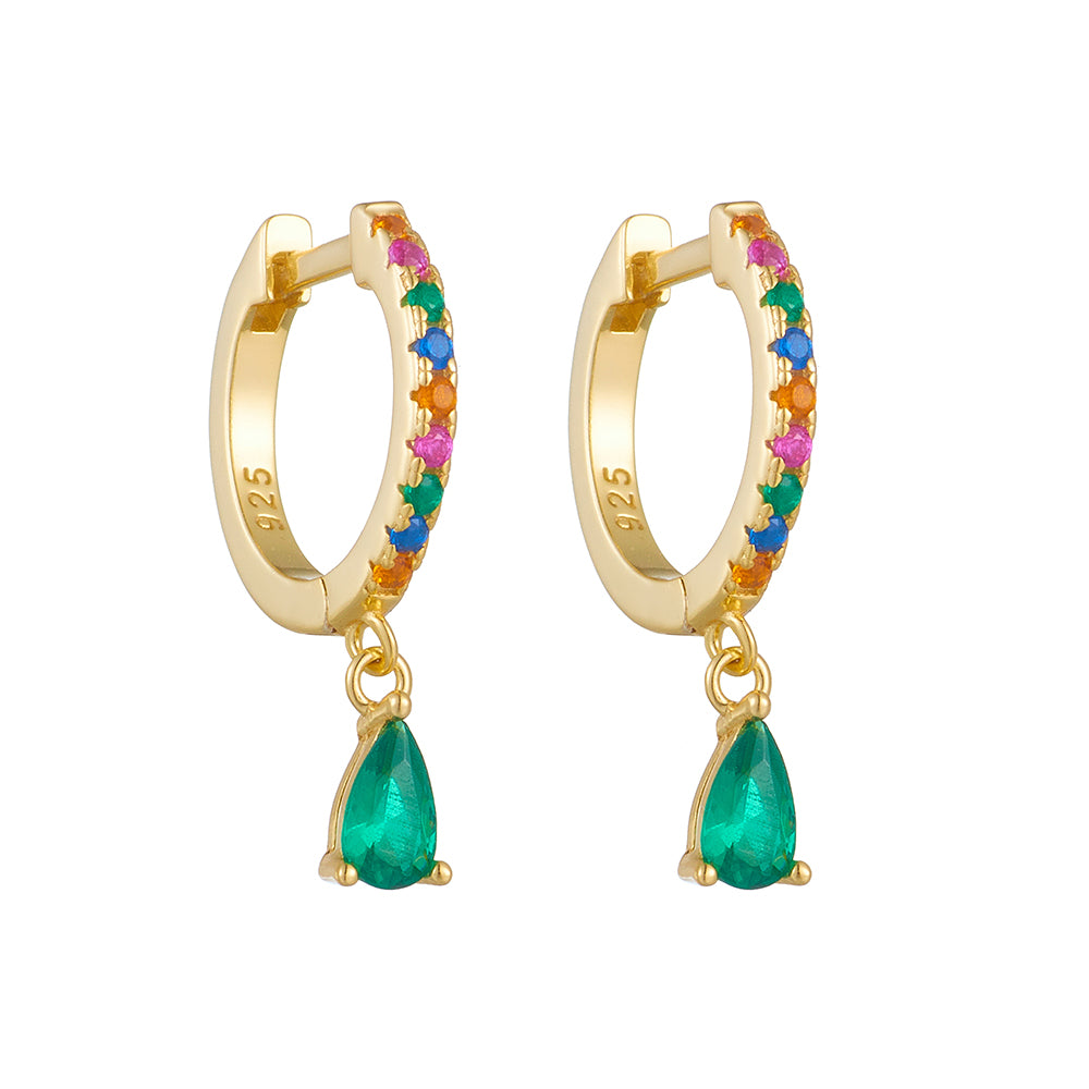 Drop Charm Huggie Hoop Earrings