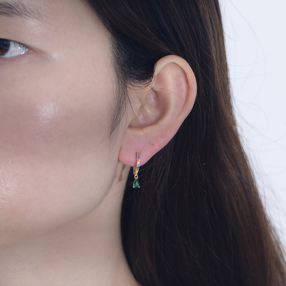 Drop Charm Huggie Hoop Earrings
