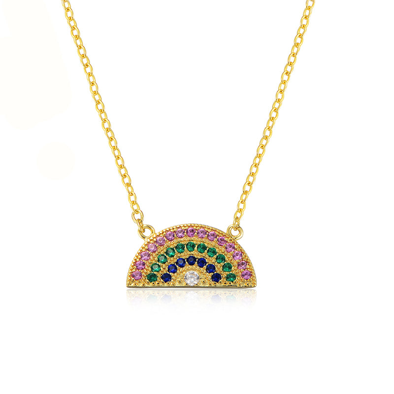 Trendy 14K Gold Plated 925 Sterling Silver Rainbow Pendant Necklace