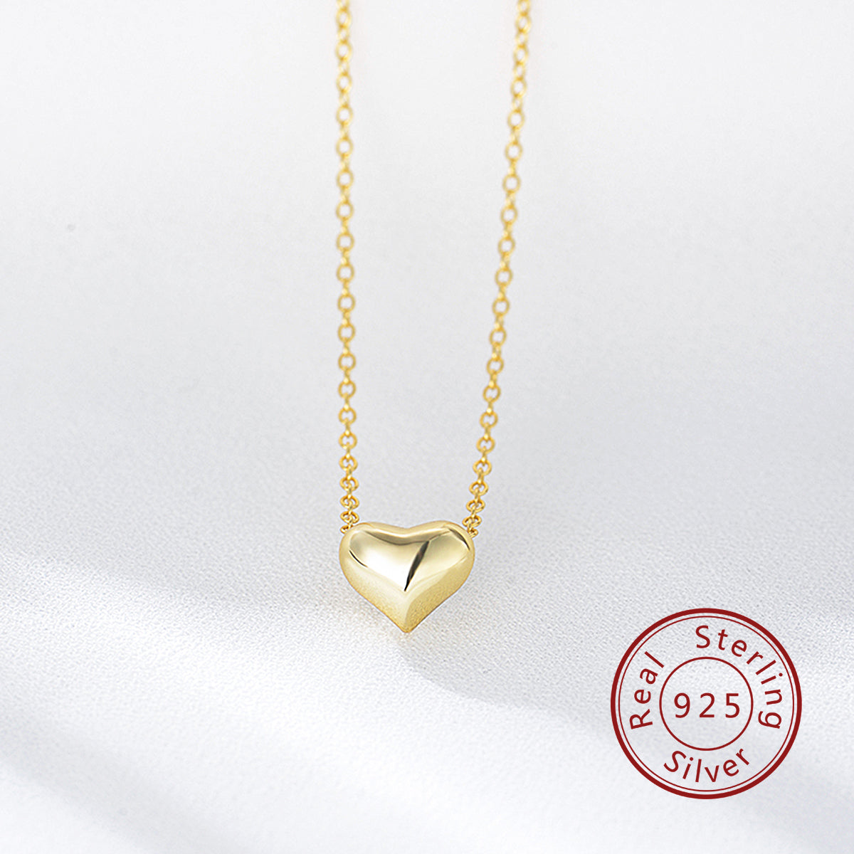 Fashion 925 Sterling Silver 14K Gold Plated Heart Charm Necklace