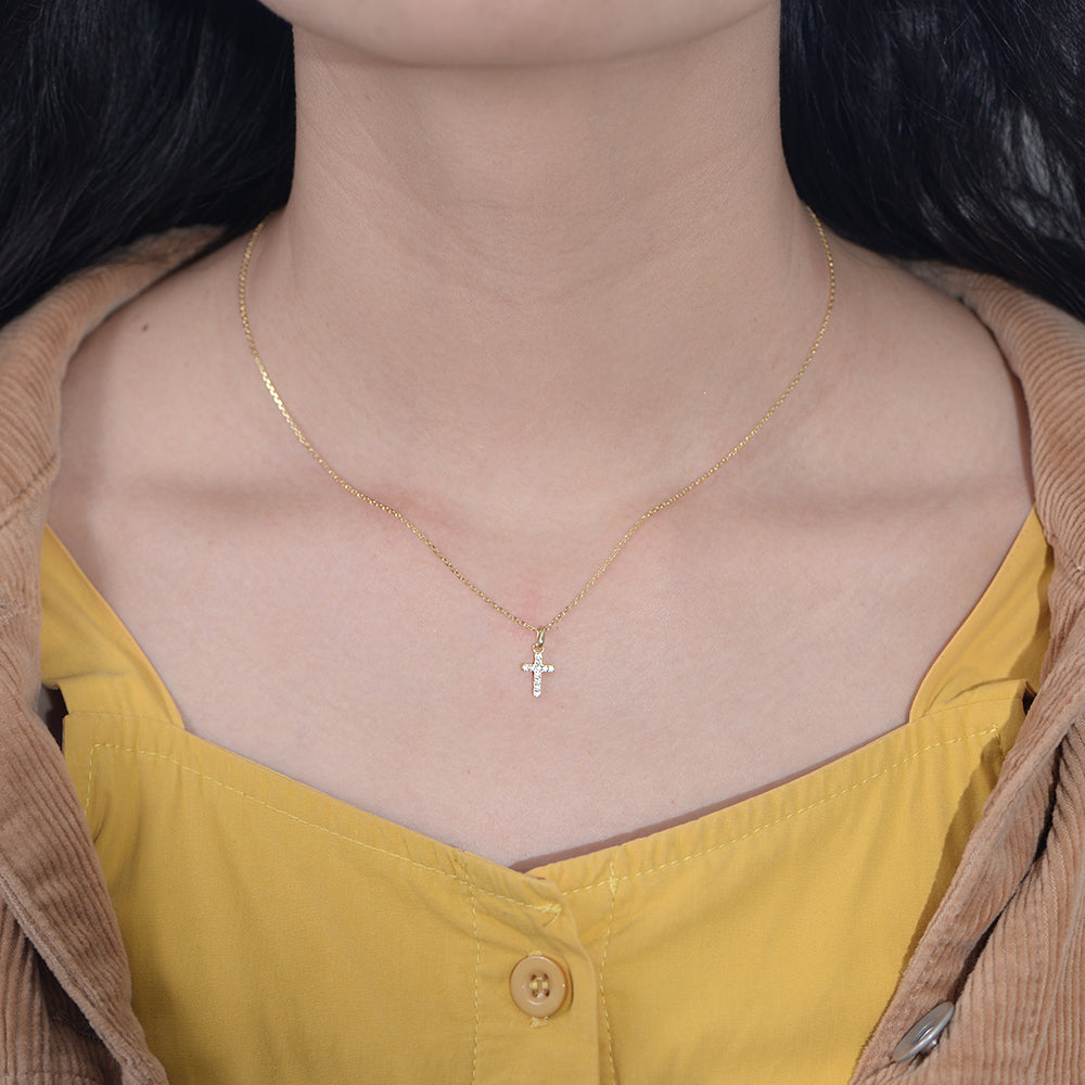 Simple Cross Pendant Necklace 18K Gold Plated 925 Sterling Silver Necklace