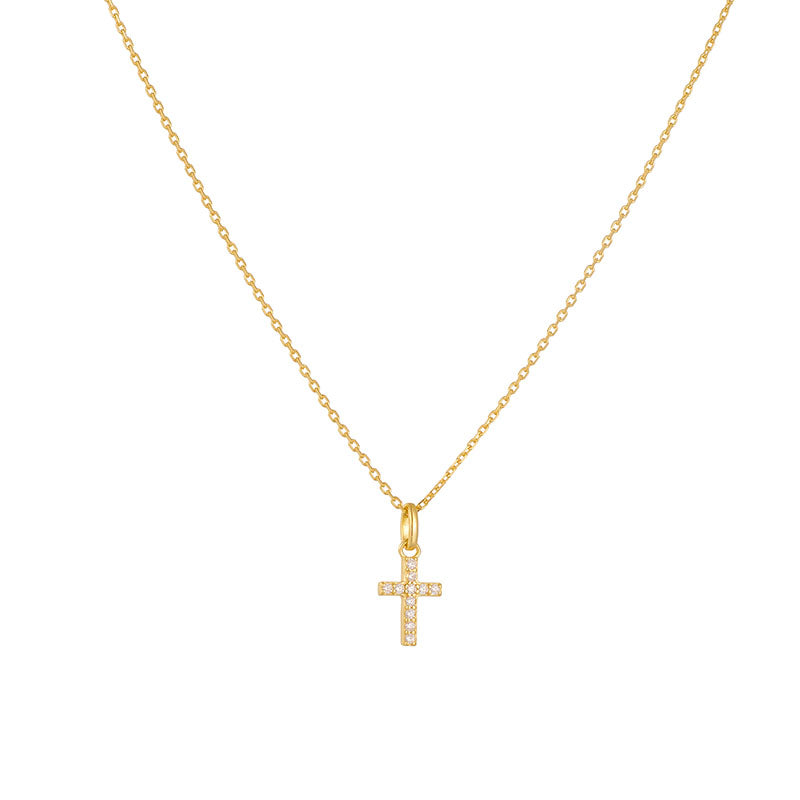 Simple Cross Pendant Necklace 18K Gold Plated 925 Sterling Silver Necklace