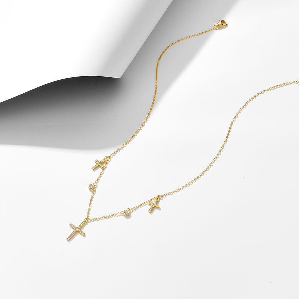 Bling Zircon Gold Plated Cross Charm Necklace