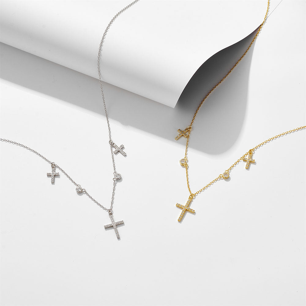 Bling Zircon Gold Plated Cross Charm Necklace
