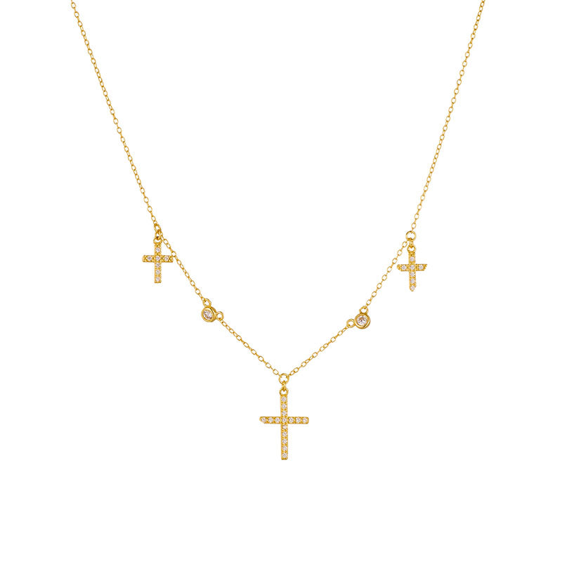 925 Sterling Silver Necklaces Bling Zircon Gold Plated Cross Charm Necklace