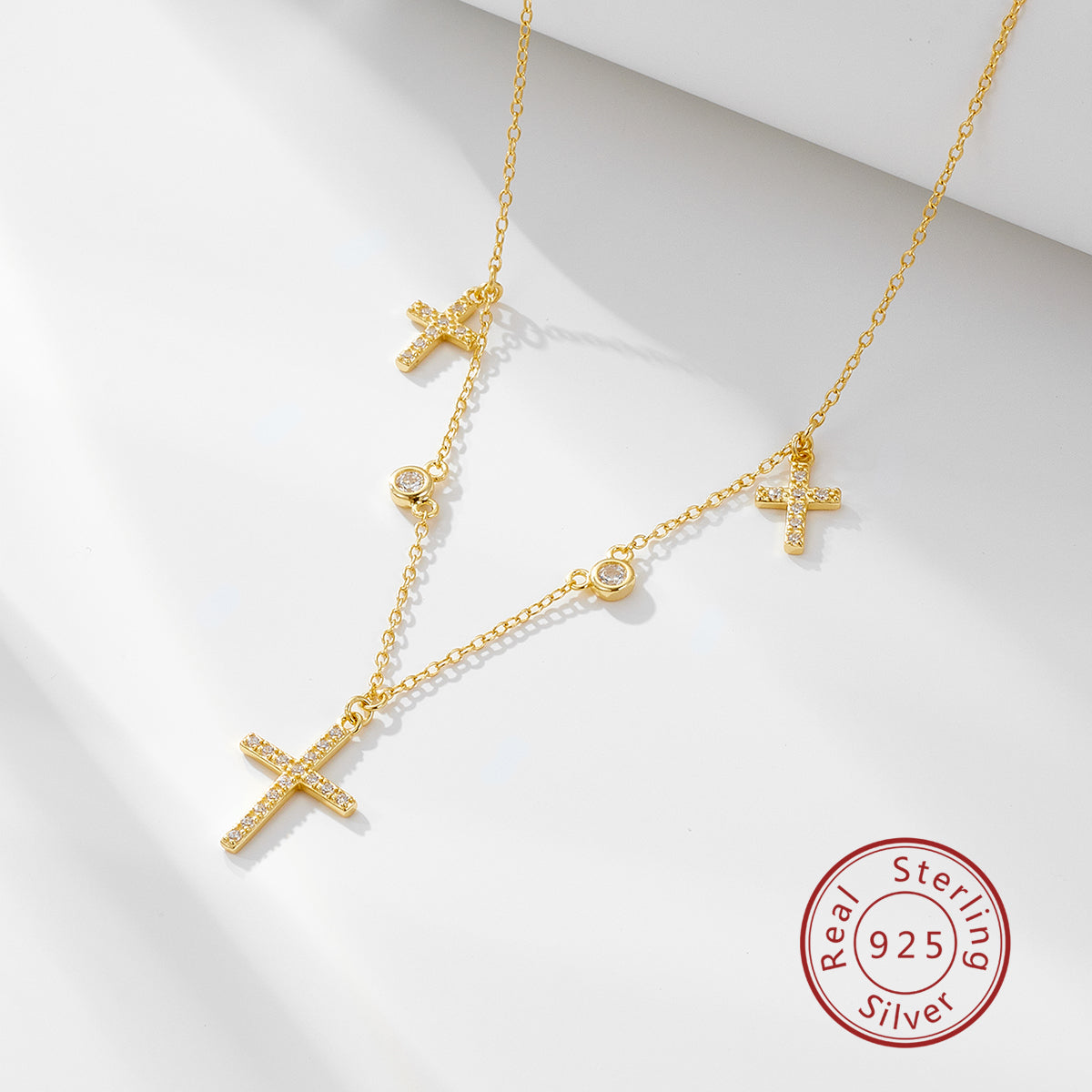 Bling Zircon Gold Plated Cross Charm Necklace