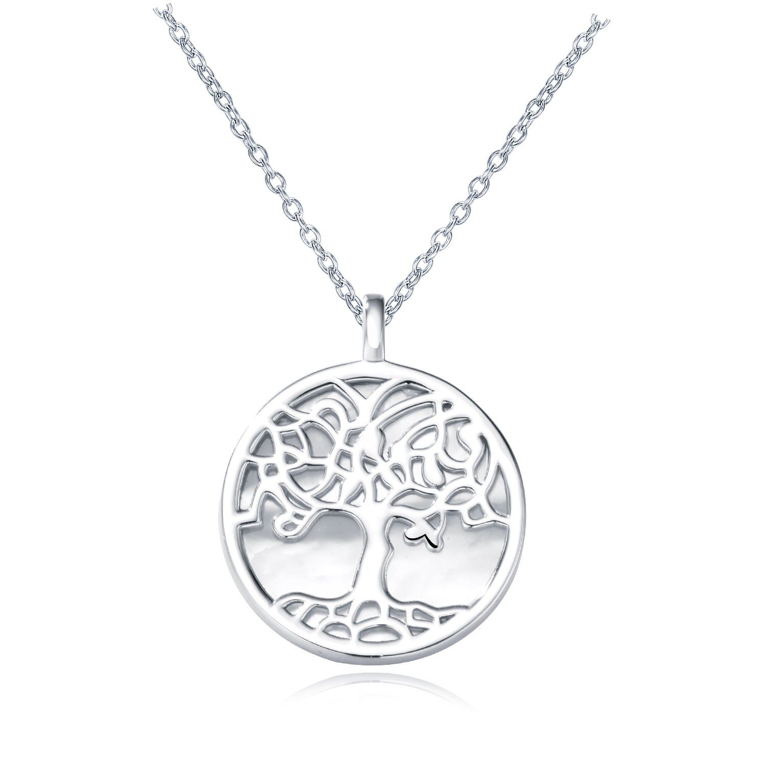 925 Sterling Silver Pearl Shell Tree Of Life Pendant Necklace