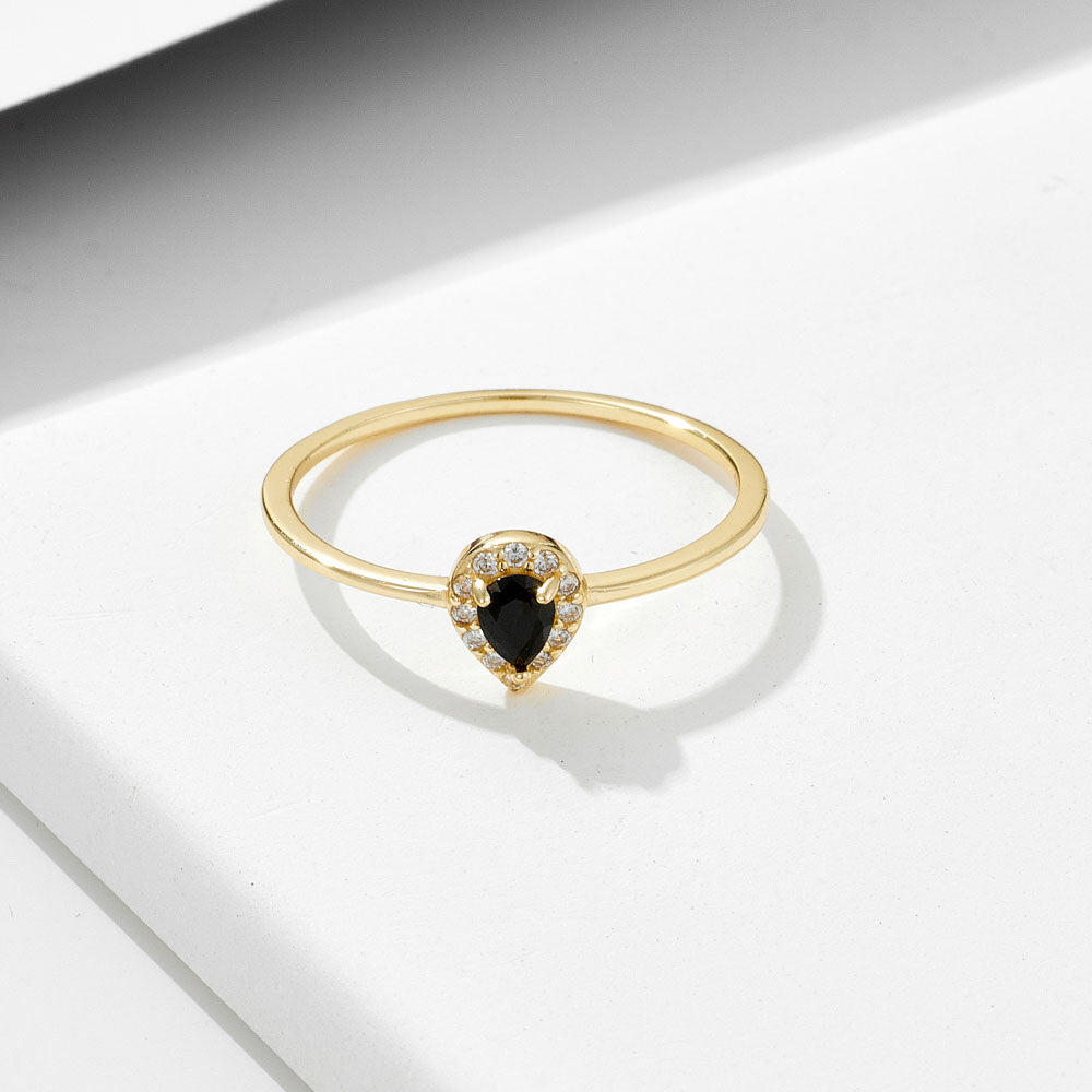 Fashion Gold Plated Pear Cut Black Zircon Ring