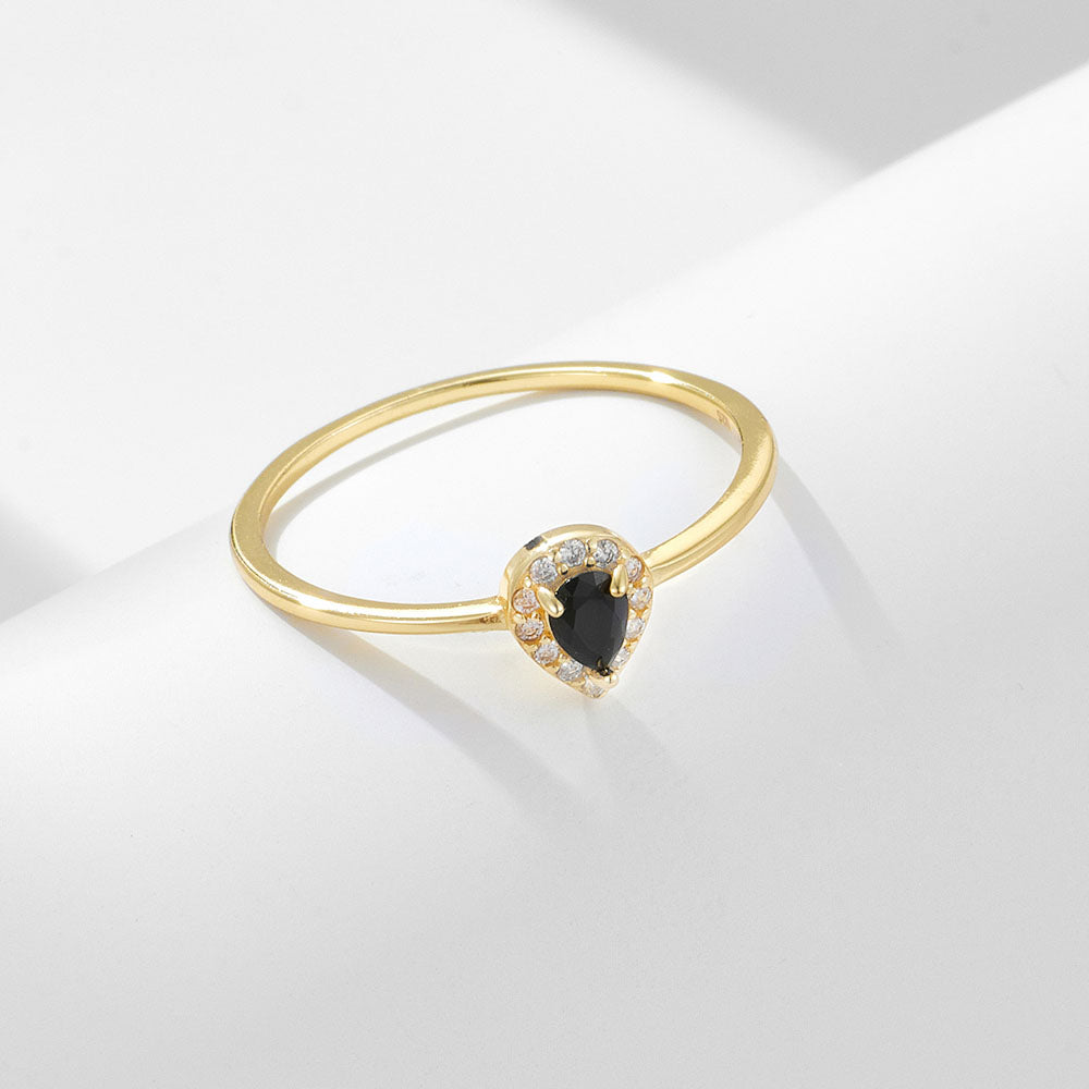 Fashion Gold Plated Pear Cut Black Zircon Ring