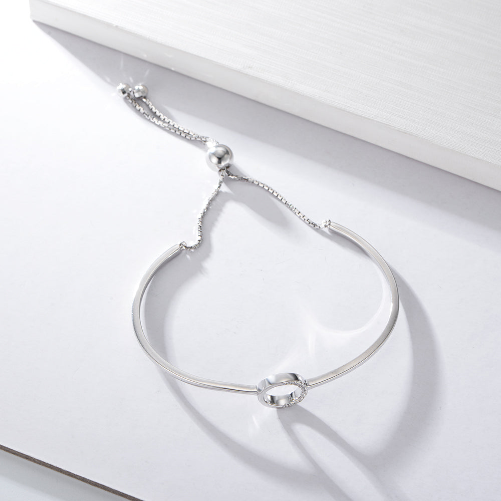 Vintage 925 Sterling Silver Channel Setting Zircon Stone Round Bracelet