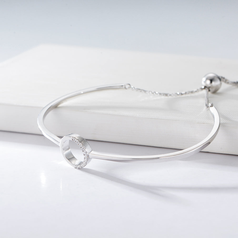 Vintage 925 Sterling Silver Channel Setting Zircon Stone Round Bracelet