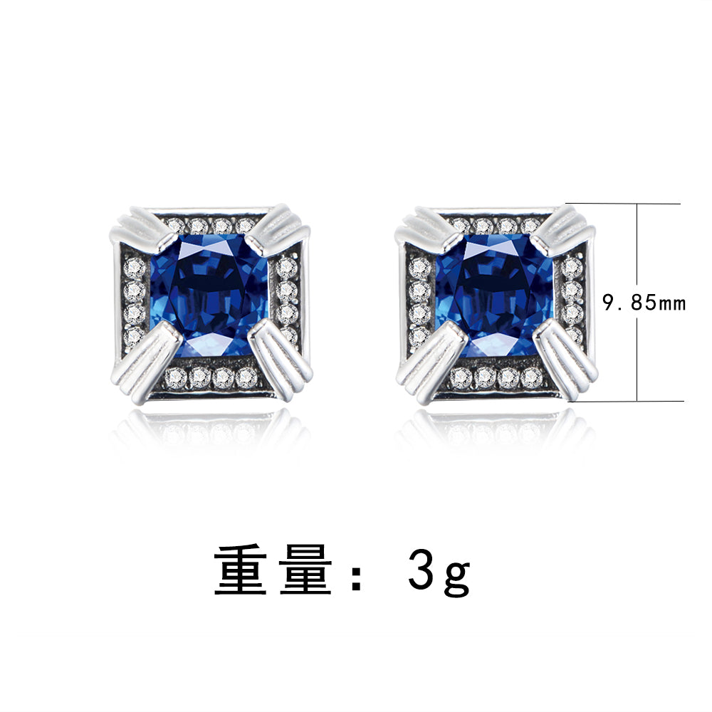 Fashion 925 Sterling Silver Single White Blue Black Zirconia Stud Earring Jewelry