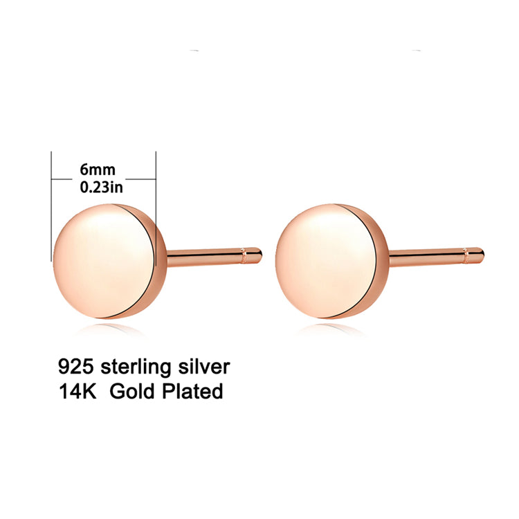 Minimalist Rose Gold Plated Round Disc Stud Earrings