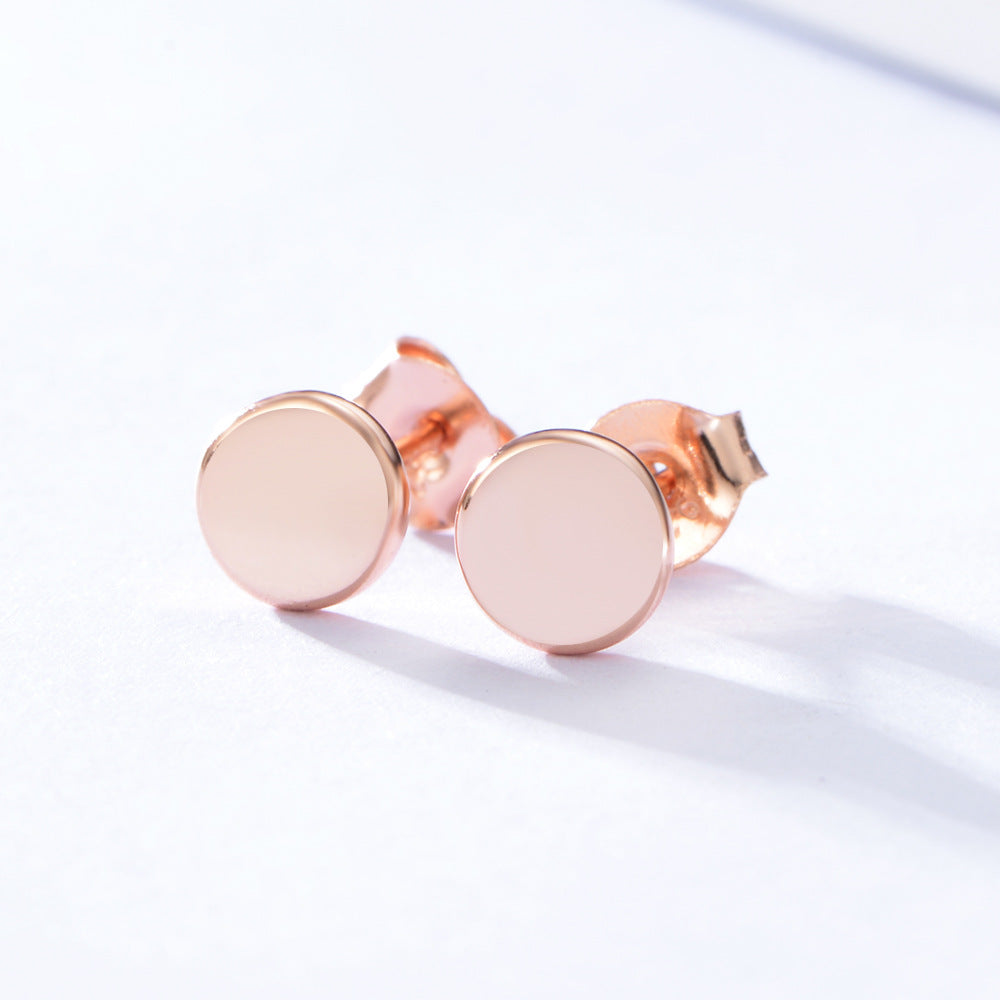 Minimalist Rose Gold Plated Round Disc Stud Earrings