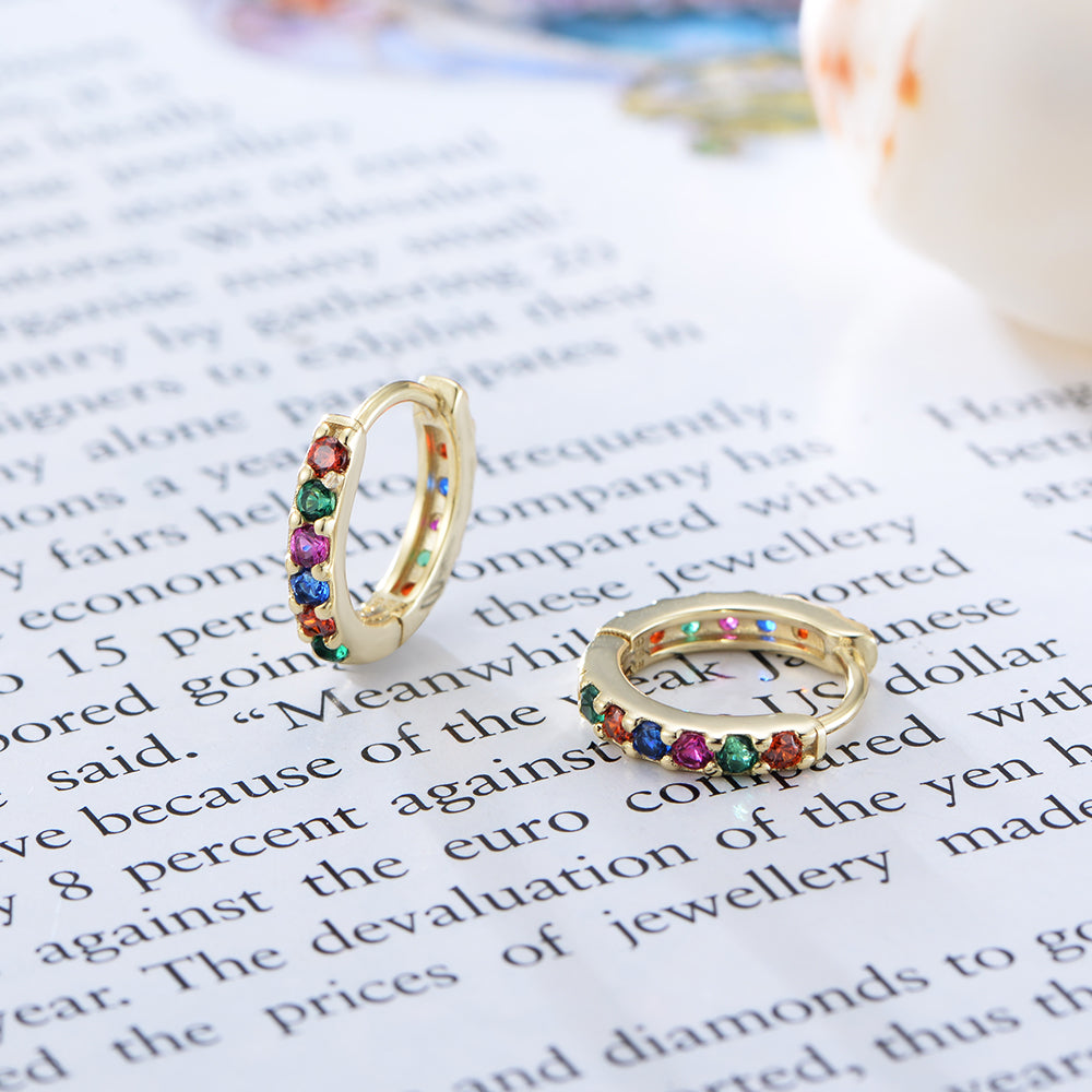 Pave Rainbow Multicolor CZ Huggie Earrings