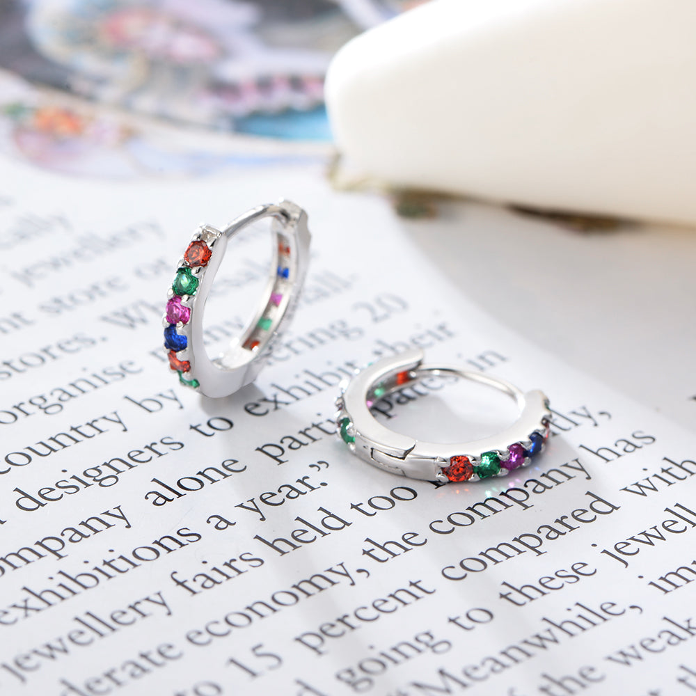 Pave Rainbow Multicolor CZ Huggie Earrings