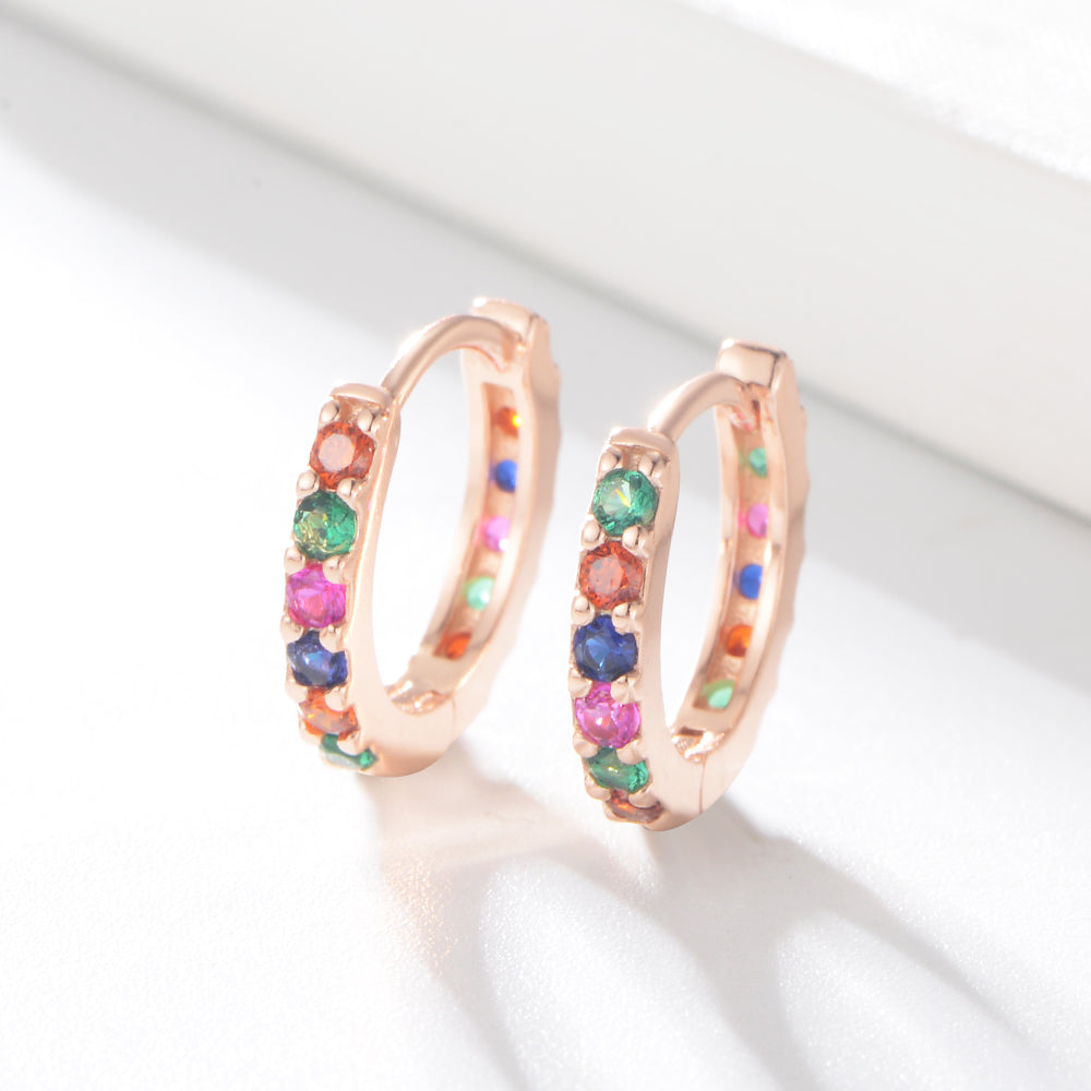 Pave Rainbow Multicolor CZ Huggie Earrings