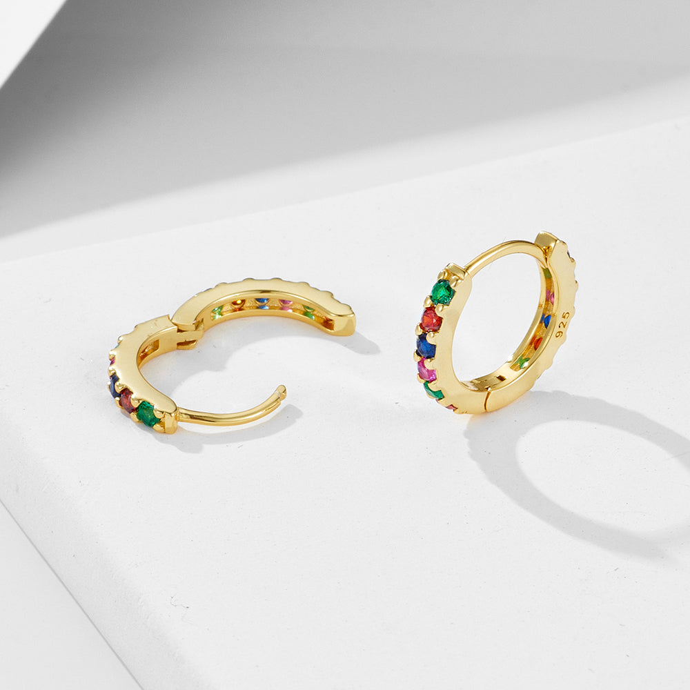 Pave Rainbow Multicolor CZ Huggie Earrings