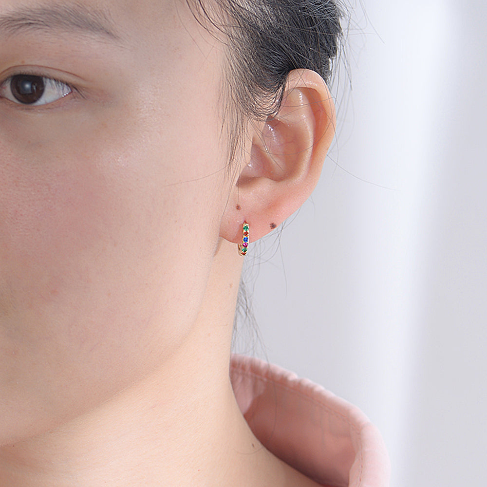 Pave Rainbow Multicolor CZ Huggie Earrings