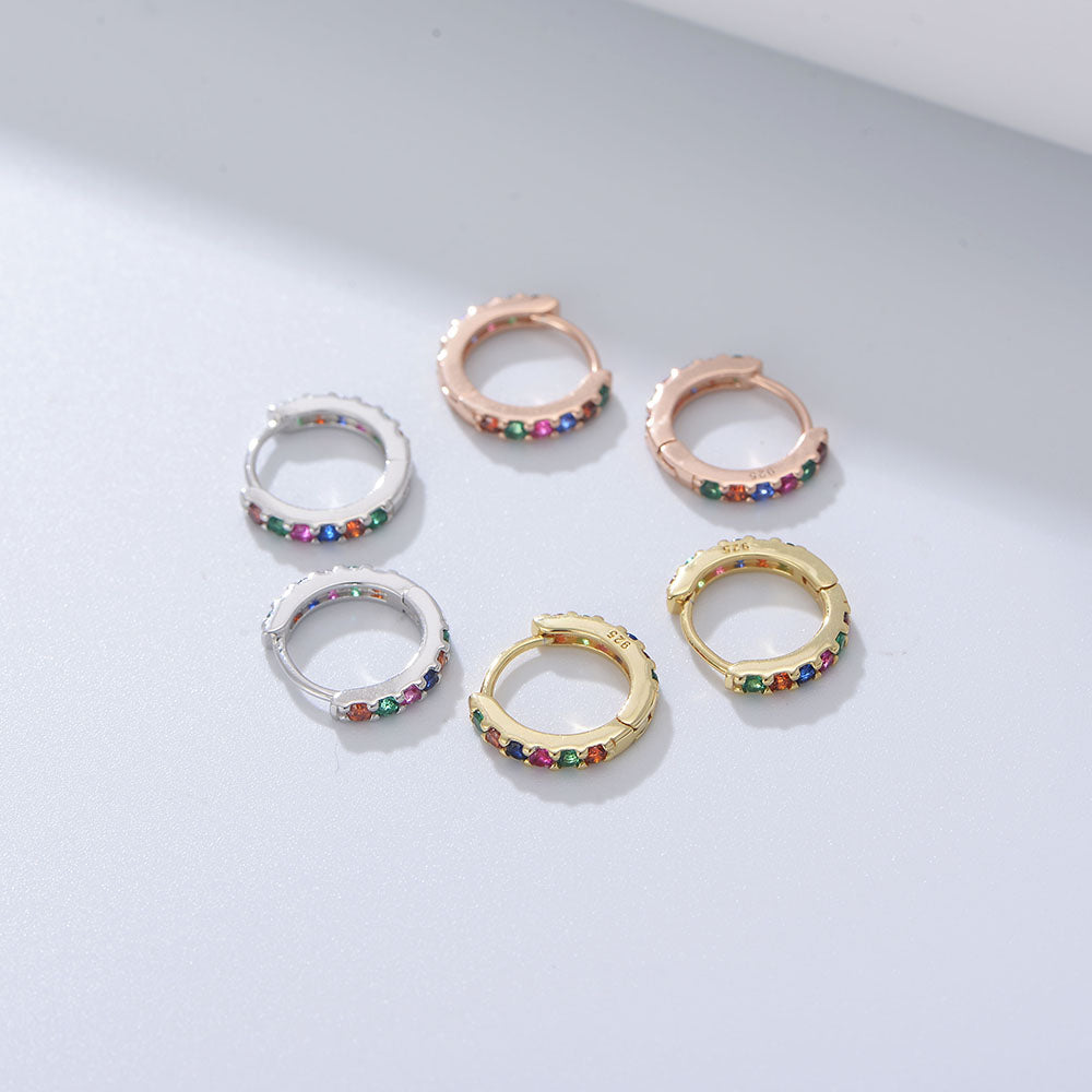 Pave Rainbow Multicolor CZ Huggie Earrings