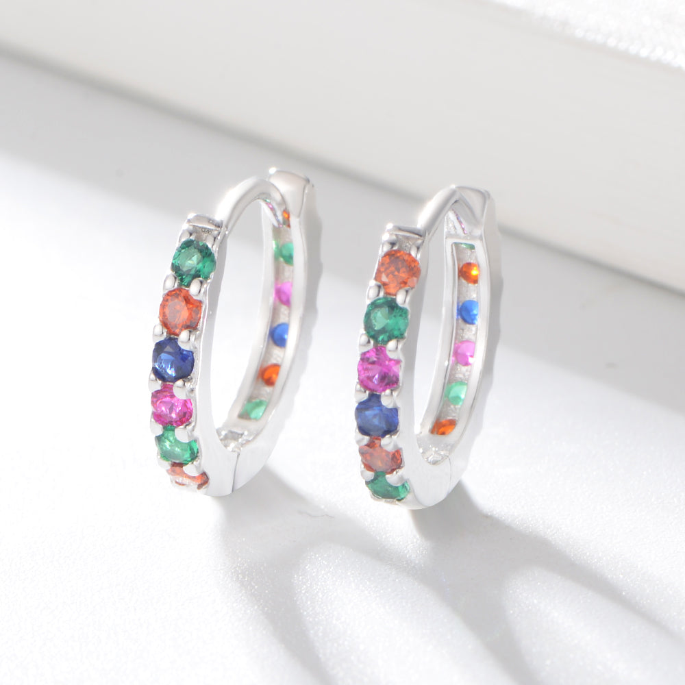 Pave Rainbow Multicolor CZ Huggie Earrings