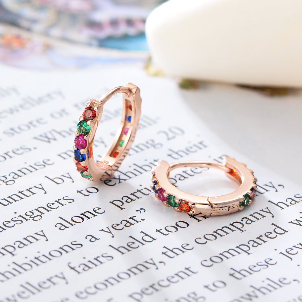 Pave Rainbow Multicolor CZ Huggie Earrings