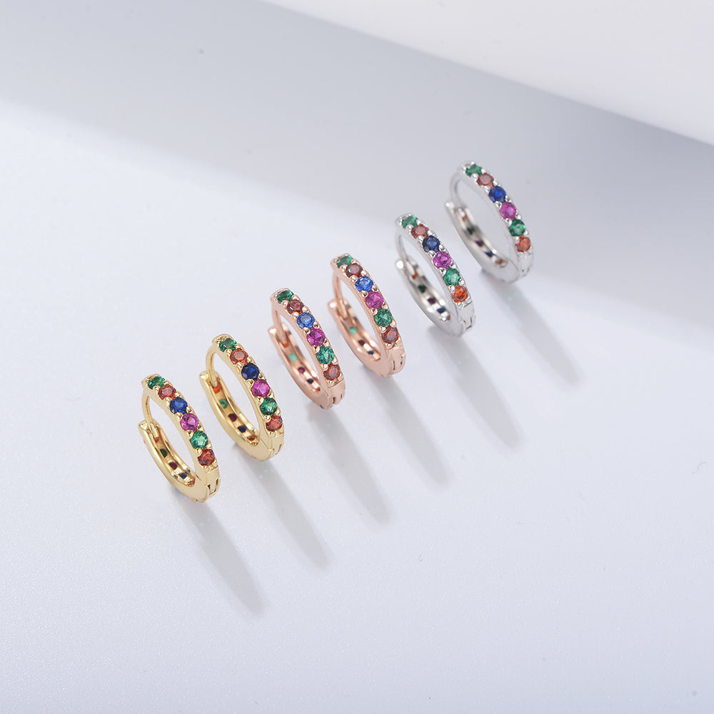 Pave Rainbow Multicolor CZ Huggie Earrings