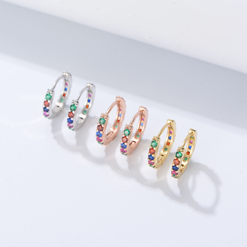 Pave Rainbow Multicolor CZ Huggie Earrings
