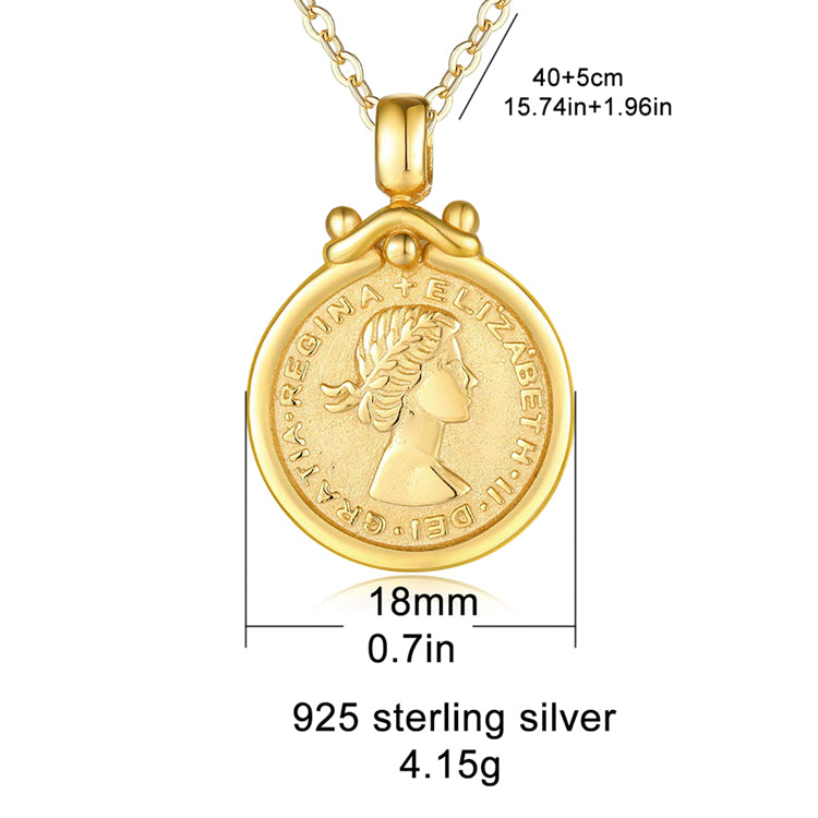Gold Plating Exquisite Woman Portrait Queen Coin Necklace