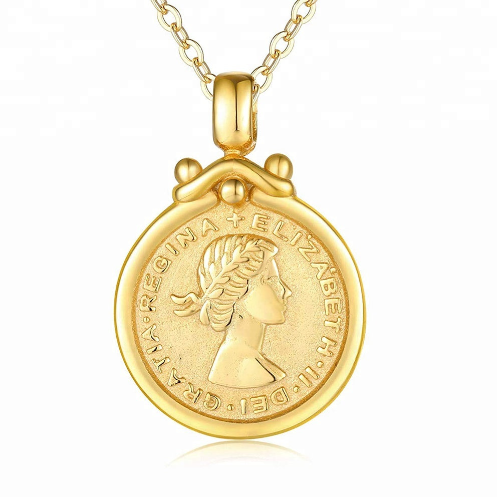 Gold Plating Exquisite Woman Portrait Queen Coin Necklace