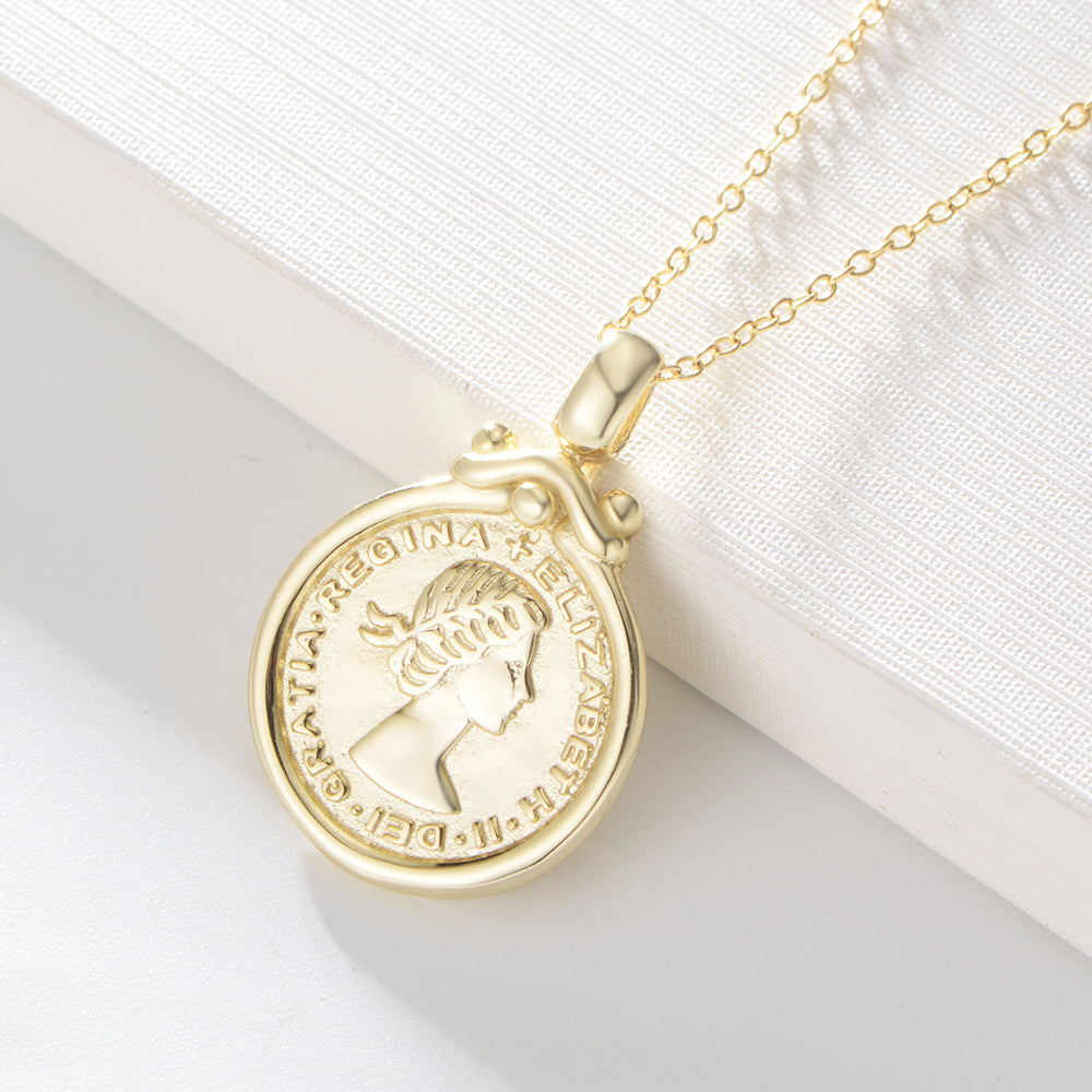 Gold Plating Exquisite Woman Portrait Queen Coin Necklace