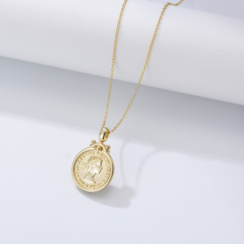 Gold Plating Exquisite Woman Portrait Queen Coin Necklace