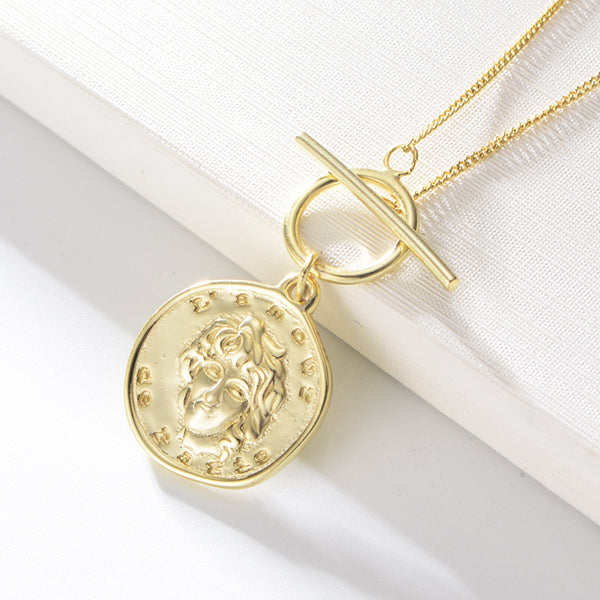 Portrait  Coin Round Disc Pendant Necklace