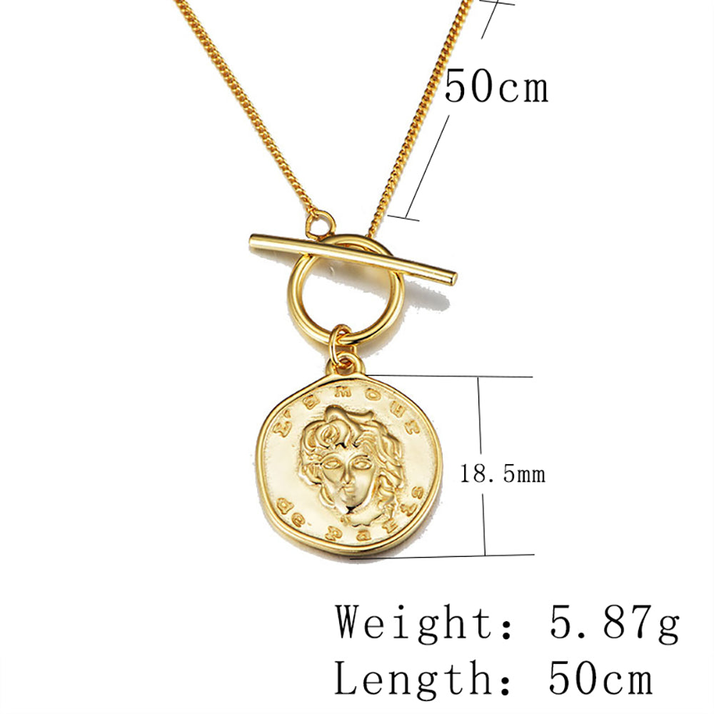 Portrait  Coin Round Disc Pendant Necklace