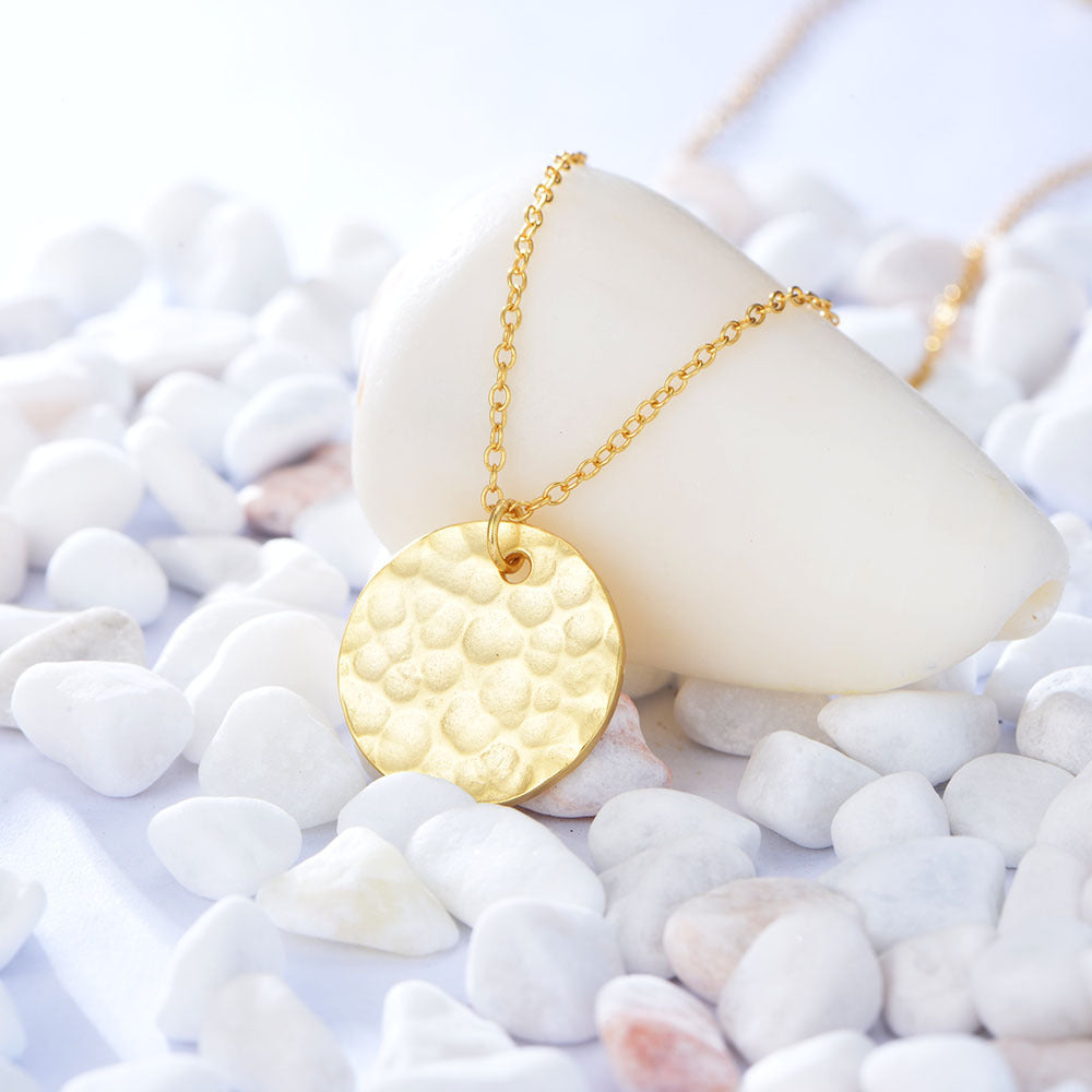 custom Trendy Gold Plated Jewelry 925 Sterling Silver Hammer Coin Necklace