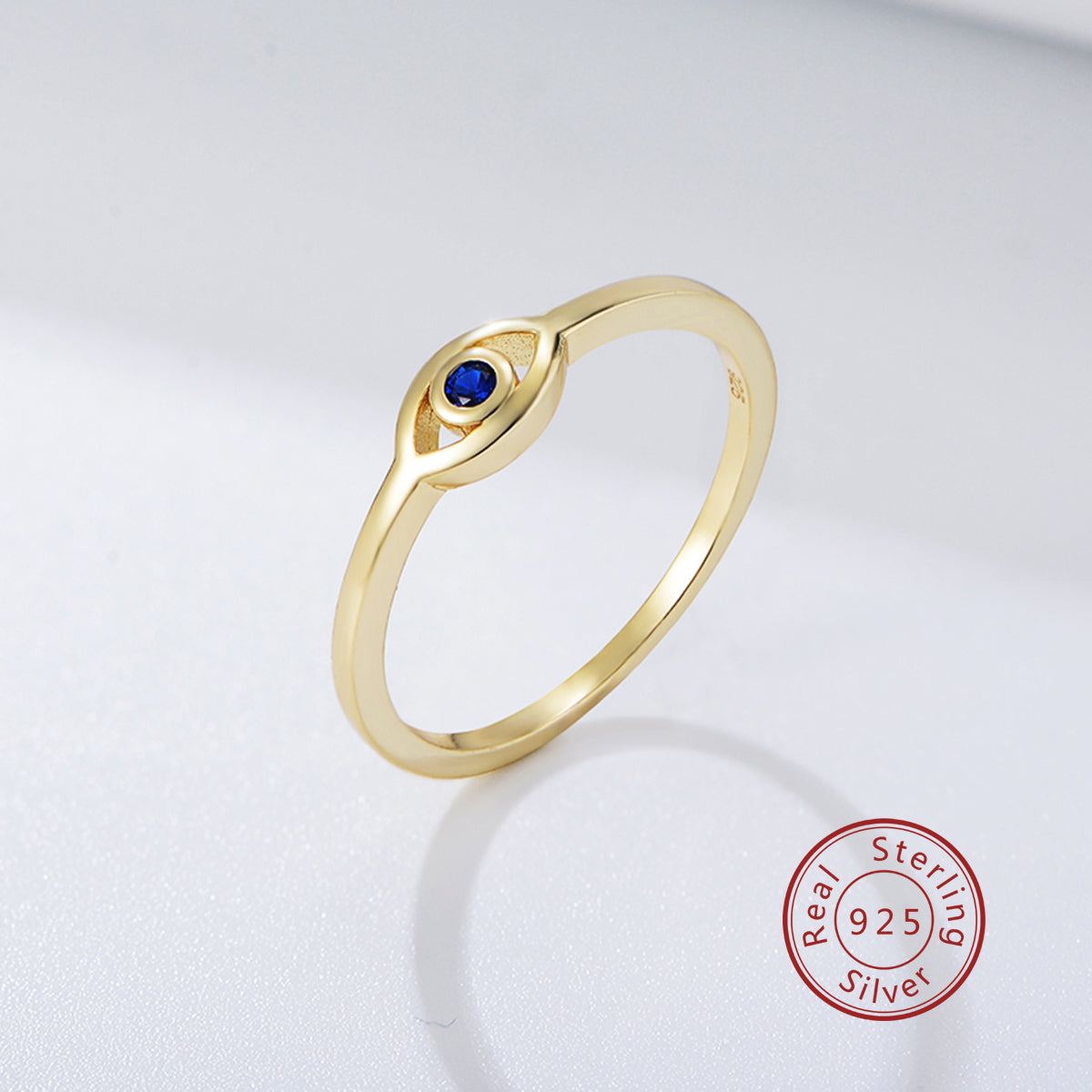 Fashion Blue Eye Rings Gold Plated Color CZ Stone Rings 925 Sterling Silver Eye Ring For Women Gift