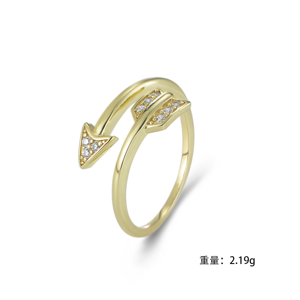 925 Sterling Silver Gold Plated Open Adjustable Arrow Rings