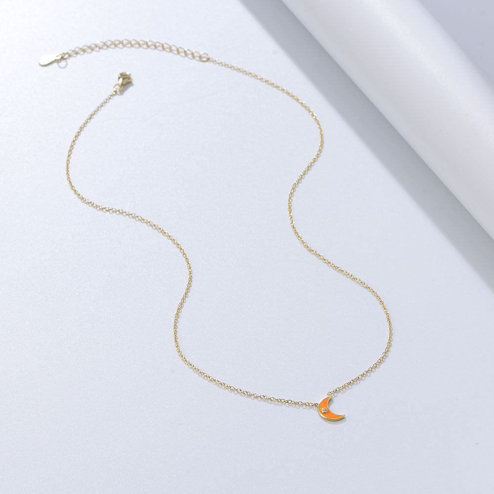 Beautiful  Enamel Crescent Moon Pendant Necklace