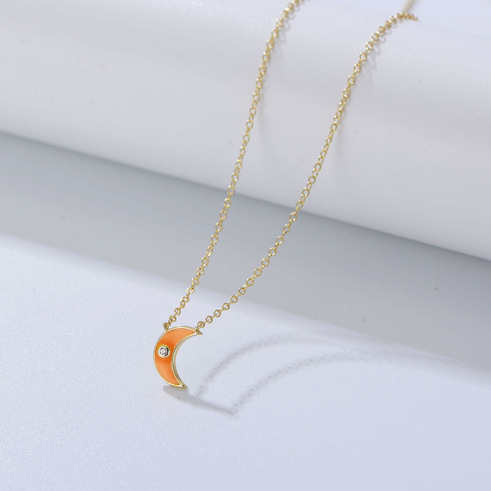 Beautiful  Enamel Crescent Moon Pendant Necklace