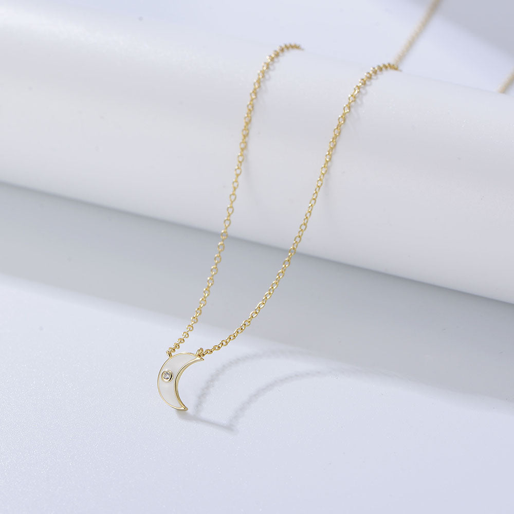 Beautiful  Enamel Crescent Moon Pendant Necklace