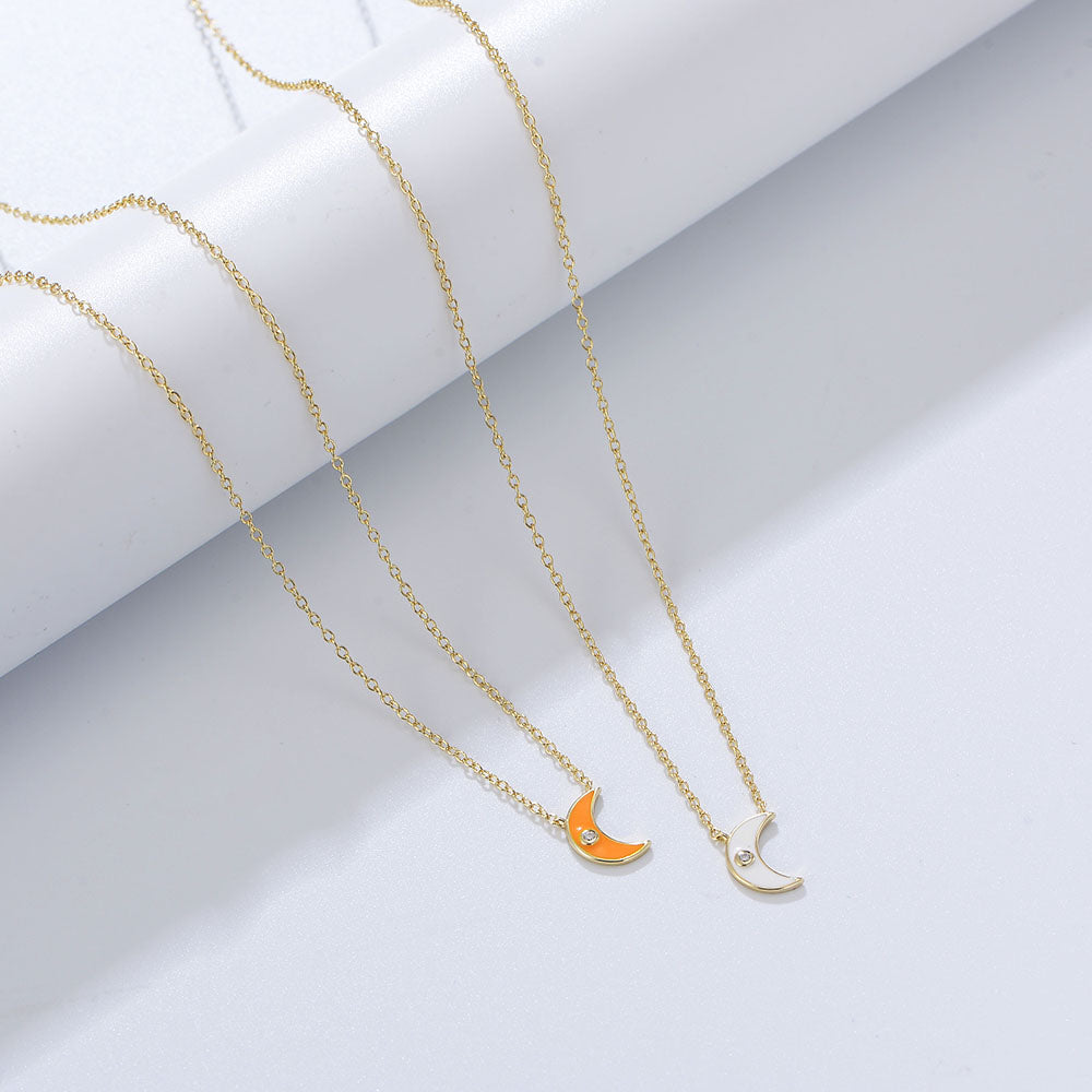 Beautiful  Enamel Crescent Moon Pendant Necklace
